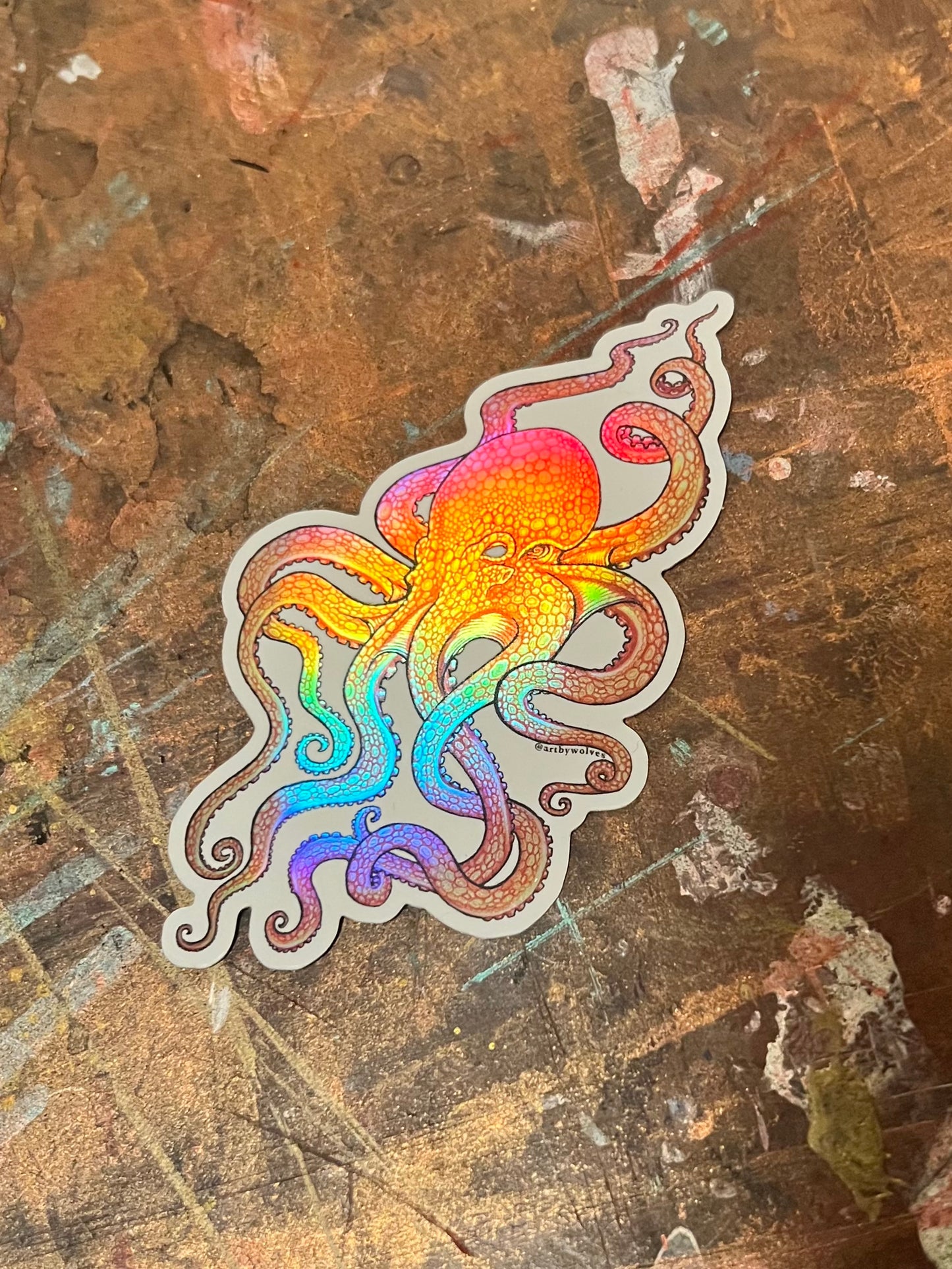 Holographic Octopi Stickers 4in