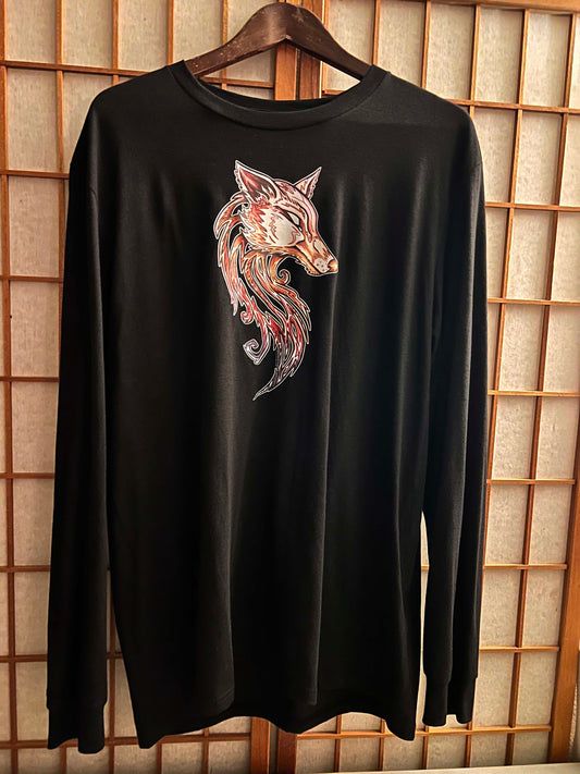 Fire Wolf Design T-Shirt Long Sleeve (XL)