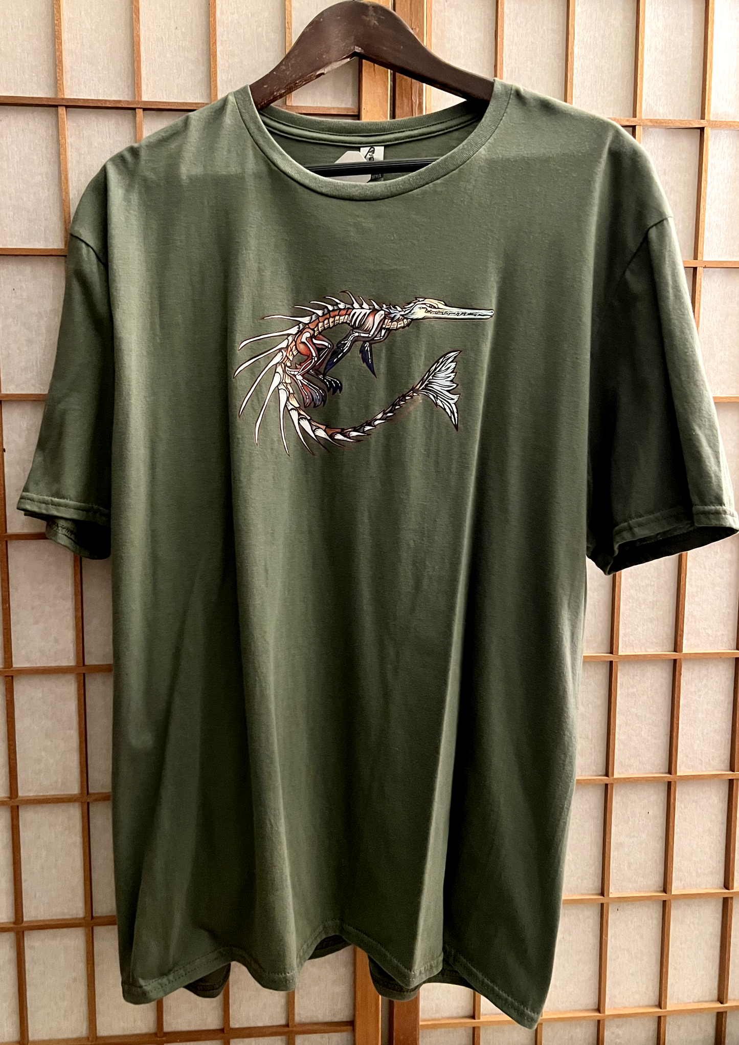 Sea Creature Design Short Sleeve T-shirt (XL) Olive Green